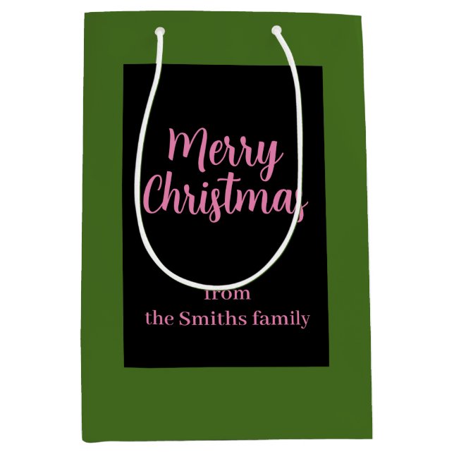 Merry Christmas Green and Pink Minimal  Medium Gift Bag (Front)