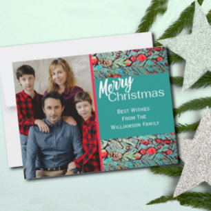 Merry Christmas Green and Red Photo Postcard