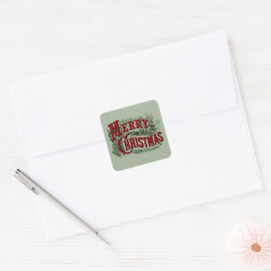 Merry Christmas - Green and Red Square Sticker