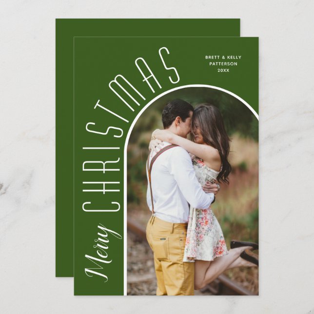 Merry Christmas Green Arch Photo Holiday Card (Front/Back)