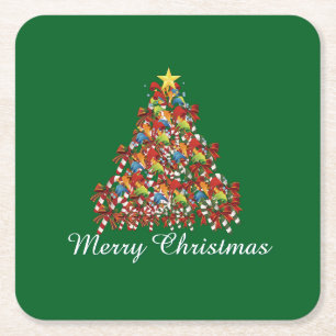Merry Christmas Green Beverage Drink Holiday Square Paper Coaster