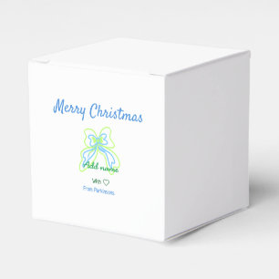 Merry christmas green blue bow add family name tex favour box