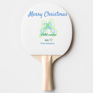 Merry christmas green blue bow add family name tex ping pong paddle
