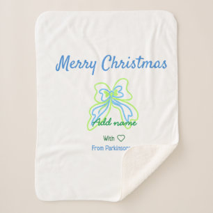 Merry christmas green blue bow add family name tex sherpa blanket
