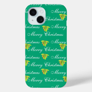 Merry Christmas Green Blue Floral iPhone 15 Case