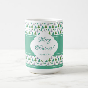 Merry Christmas Green Blue Tree  Coffee Mug