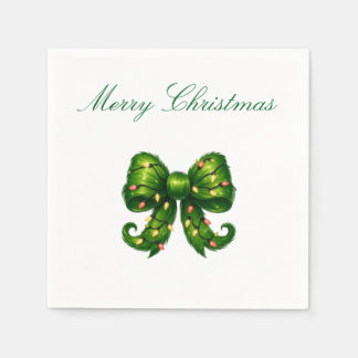 Merry Christmas Green Bow Holiday Napkin