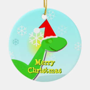 Merry Christmas Green Cartoon Dinosaur Ornament