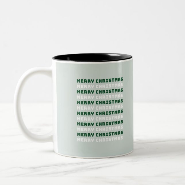 Merry Christmas, Green Christmas Art, Christmas Two-Tone Coffee Mug (Left)