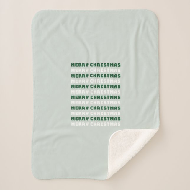 Merry Christmas, Green Christmas Art, Holiday Sherpa Blanket (Front)