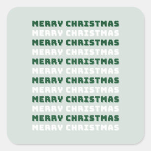 Merry Christmas, Green Christmas Art, Holiday Square Sticker