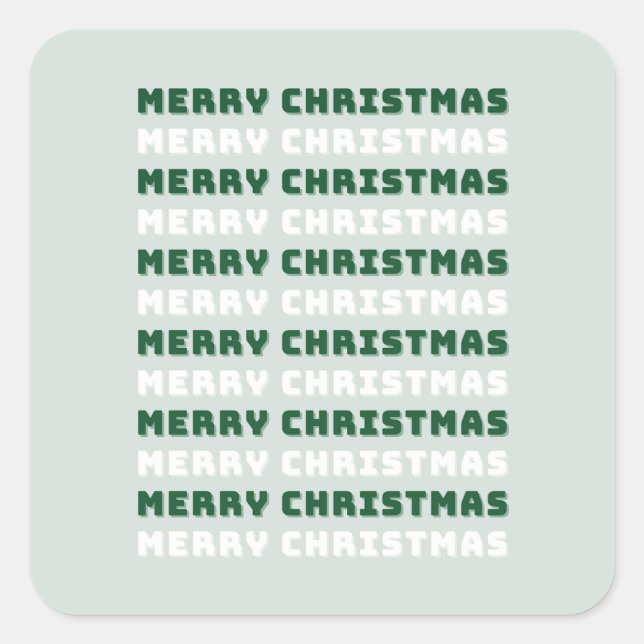 Merry Christmas, Green Christmas Art, Holiday Square Sticker (Front)