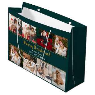 Merry Christmas Green Elegant Modern Photos Large Gift Bag