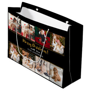 Merry Christmas Green Elegant Modern Photos Large Gift Bag