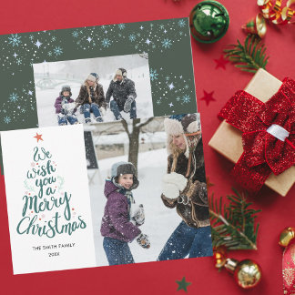Merry Christmas green family photo  Holiday Card
