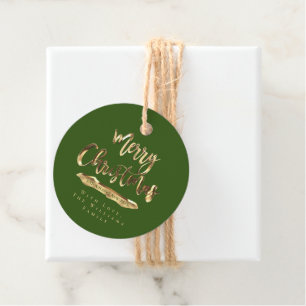 Merry Christmas Green Faux Gold Script Elegant Favour Tags