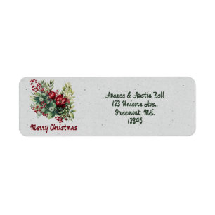 Merry Christmas Green Floral Return Address Label