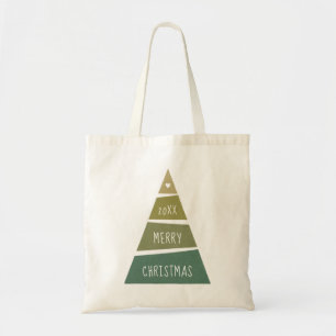 Merry Christmas. Green geometric holiday tree Tote Bag