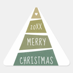 Merry Christmas. Green geometric holiday tree Triangle Sticker