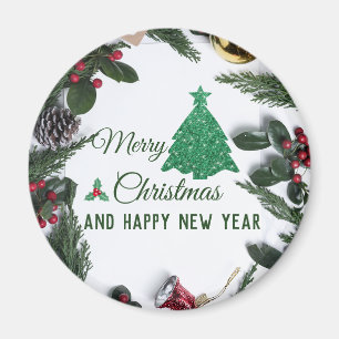 Merry christmas- green glitter  magnet
