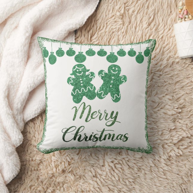 Merry christmas- green glitter ornaments cushion (Blanket)