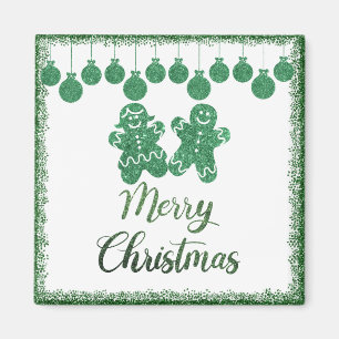 Merry christmas- green glitter ornaments magnet