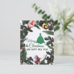 Merry christmas- green glitter postcard