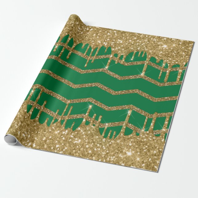 Merry christmas- green glitter wrapping paper (Unrolled)