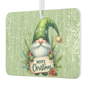 Merry Christmas Green Gnome Glittery Car Air Freshener