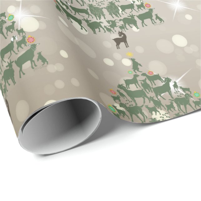 Merry Christmas Green Goat Christmas Trees Wrapping Paper (Roll Corner)