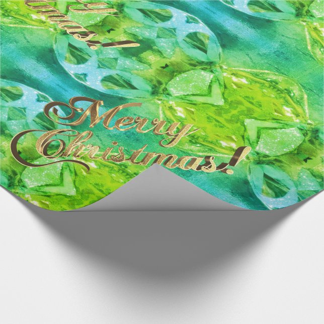 Merry Christmas Green Gold Script Elegant Chic Wrapping Paper (Corner)