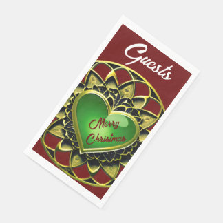 Merry Christmas Green Heart Napkin