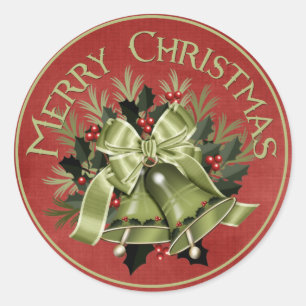 Merry Christmas Green Holiday Bells Stickers