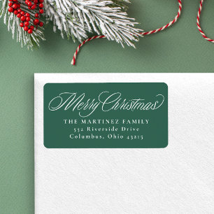 Merry Christmas green holiday return address Label