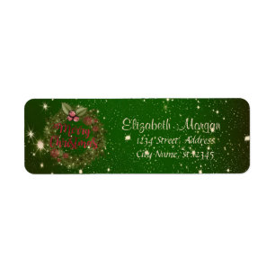 Merry Christmas,Green, Holiday Wreath Return Address Label
