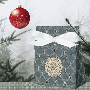 Merry Christmas Green Ivory Flower Leaf Lattice Favour Box