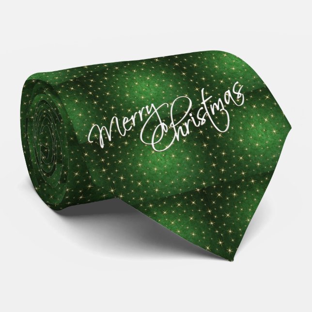 Merry Christmas Green Men's Tie (Rolled)