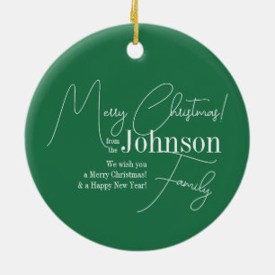 Merry Christmas Green Modern Ceramic Ornament
