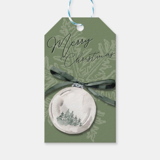 Merry Christmas Green Ornament, Christmas Gift Tag (Front)