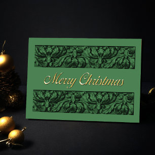 Merry Christmas Green Ornate Border Holiday Card