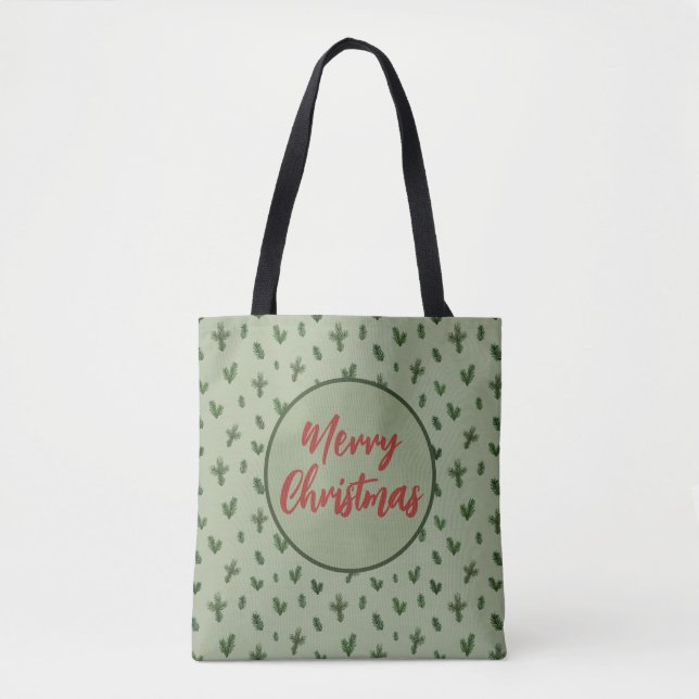 merry christmas green pattern tote bag (Front)