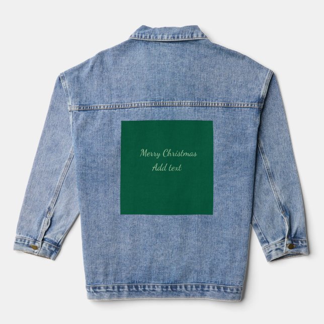 Merry Christmas green plain solo background holida Denim Jacket (Back)