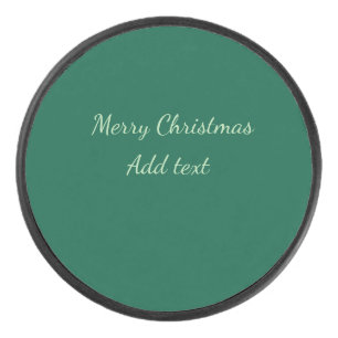 Merry Christmas green plain solo background holida Hockey Puck