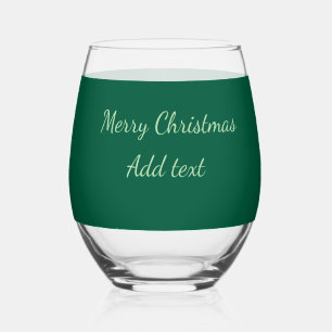 Merry Christmas green plain solo background holida Stemless Wine Glass
