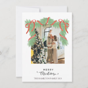 Merry Christmas Green Red Garland Photo  Holiday Card