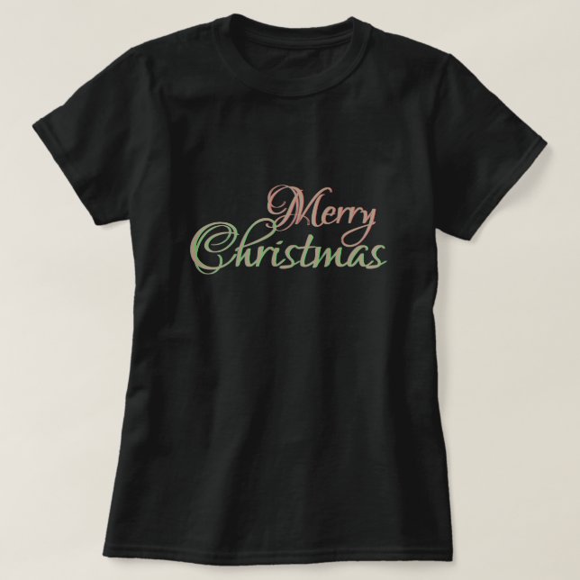 Merry Christmas Green Red Gold Text T-Shirt (Design Front)