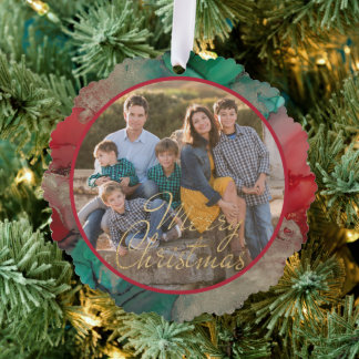 Merry Christmas Green Red Photo Template Tree Decoration Card