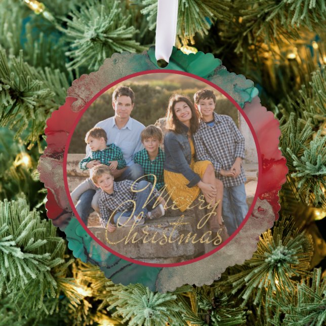 Merry Christmas Green Red Photo Template Tree Decoration Card (Insitu (Tree))