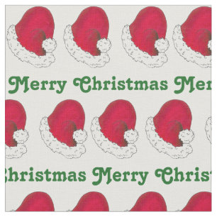 Merry Christmas Green Red Santa Claus Hat Xmas Fabric