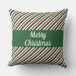Merry Christmas Green Red Striped Cushion